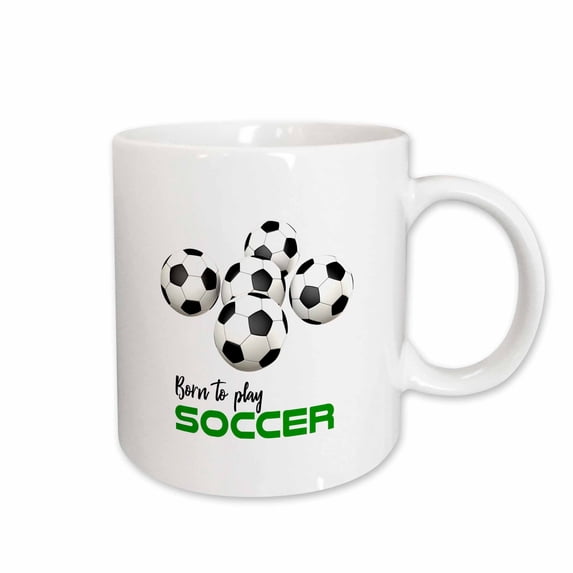 3drose, Five Soccer Balls and a Text Born to Play Soccer, 11oz Mug