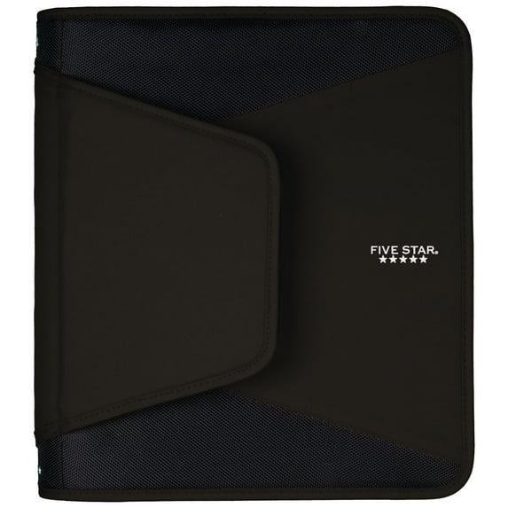 Five Star 1 1/2" Zipper Binder, 500 Sheet Capacity, Black (72204)