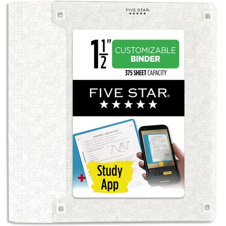 Five Star 1 12 Customizable Plastic Binder Plus Study App White - Binders &