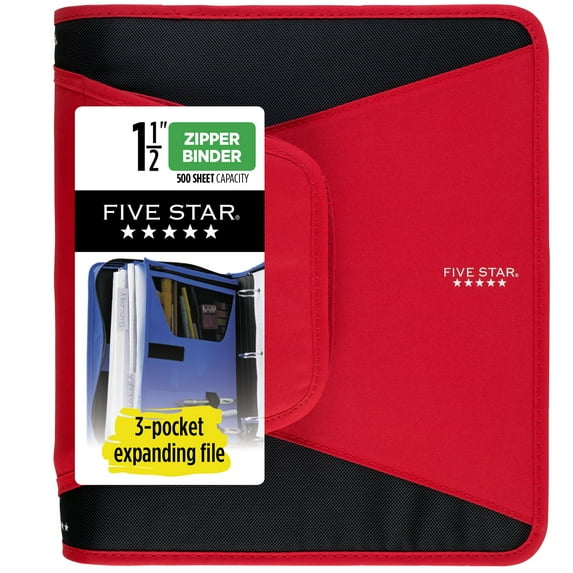 Five Star 1 12 Zipper Binder 500 Sheet Capacity Red - Binders