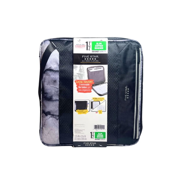 Five Star 1.5 Slim Zipper Binder 300 Sheet Capacity Black