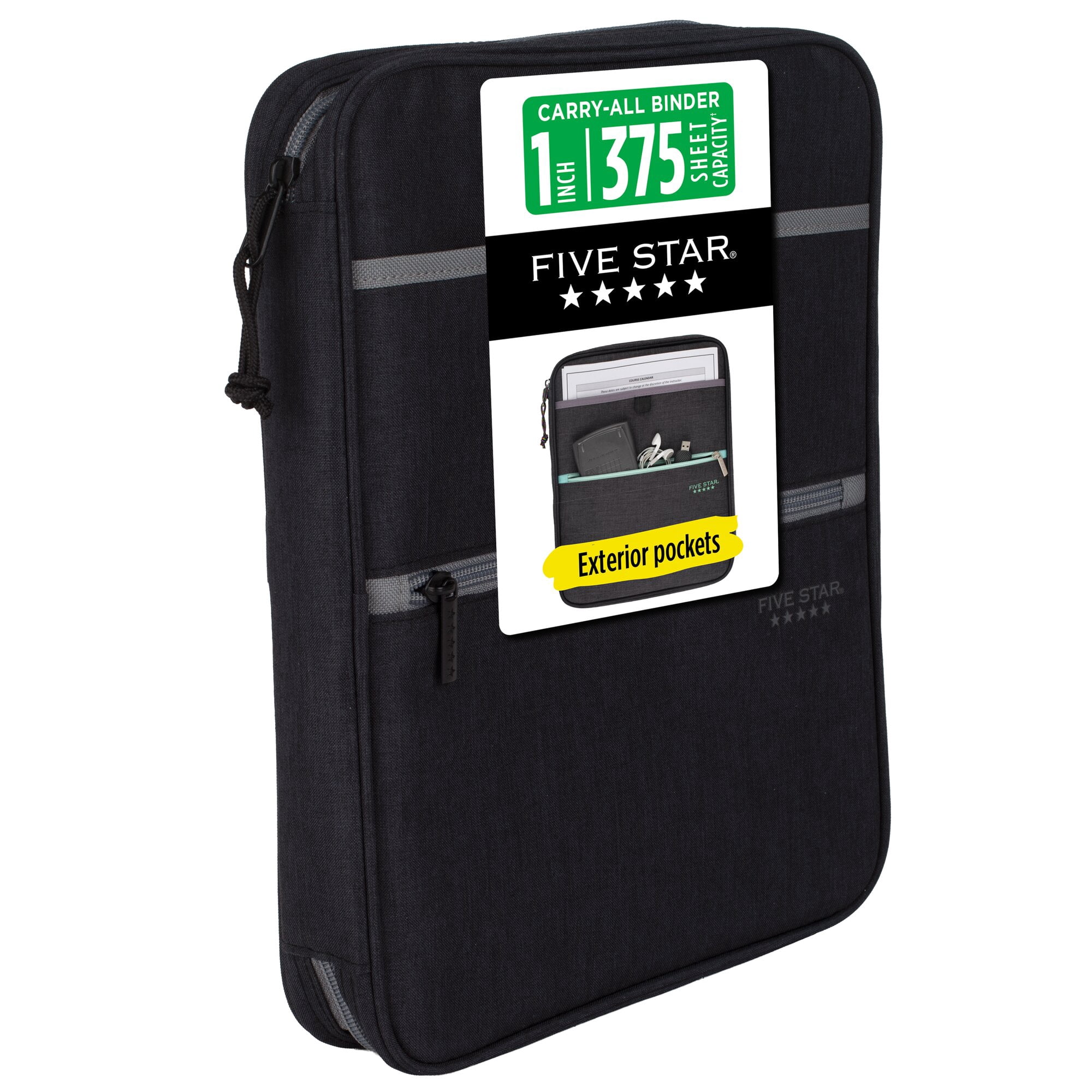 Five Star 1 Carry-All Zipper Binder 375 Sheet Capacity BlackGray
