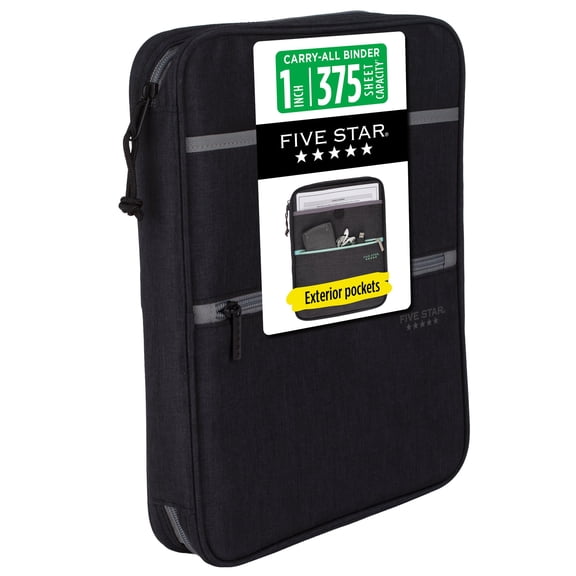 Five Star 1 Carry-All Zipper Binder 375 Sheet Capacity BlackGray - Zipper