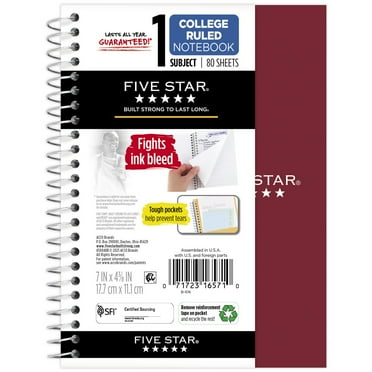 Five Star 1 Subject 7x5 Notebook Burgundy
