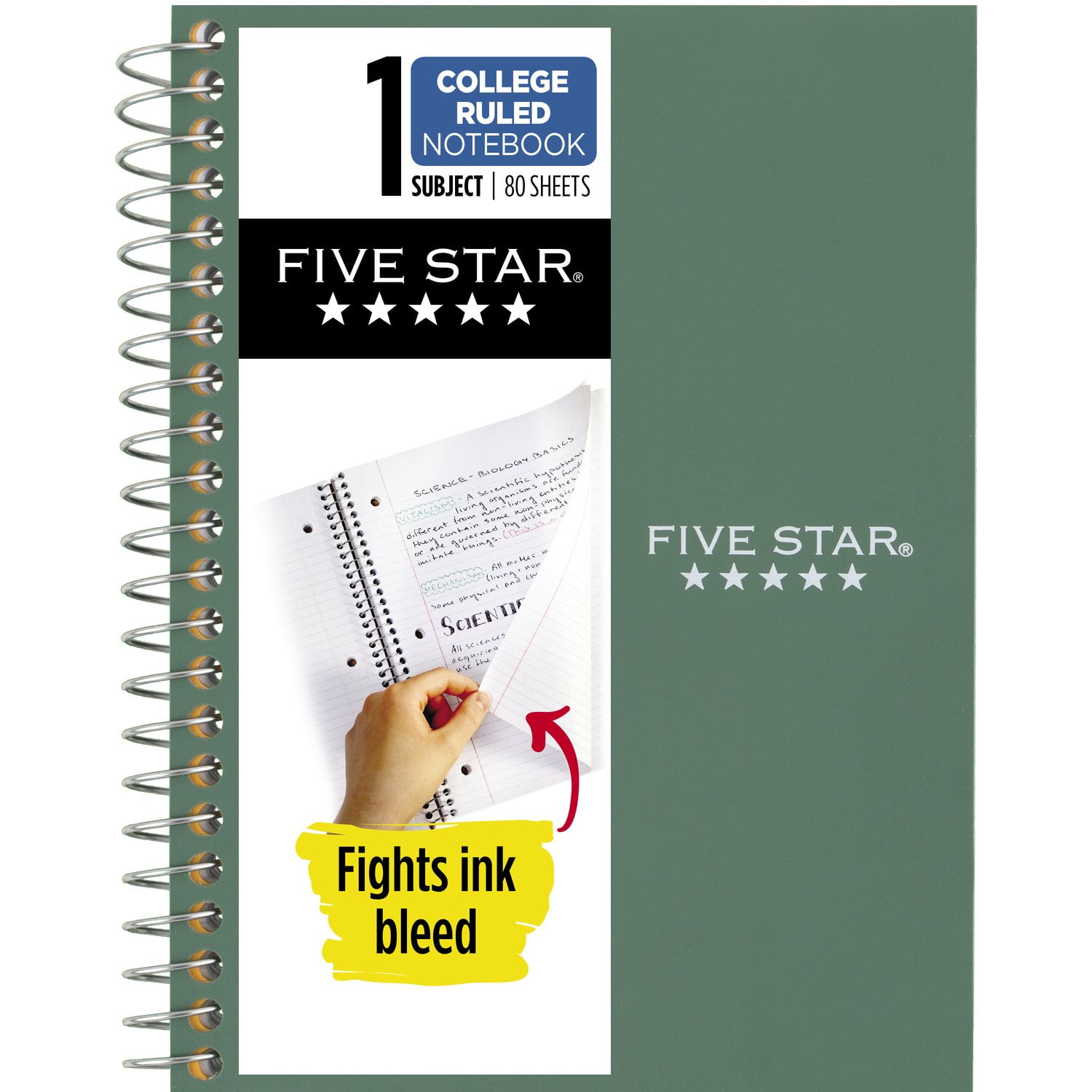 Five Star 1 Subject 7x5 Notebook Green