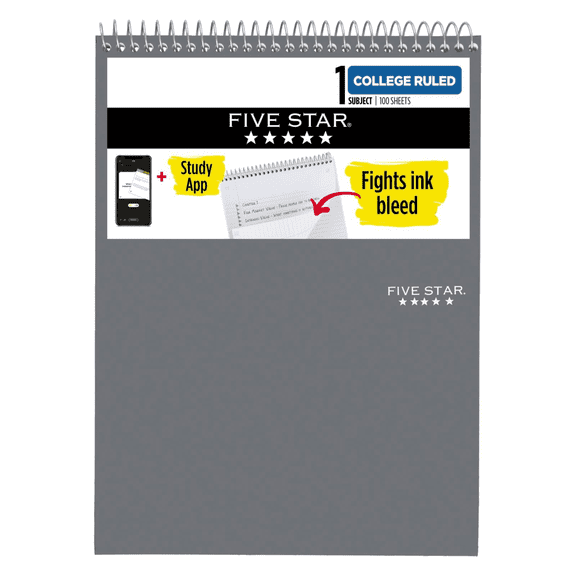 Five Star 1-Subject Spiral Top Bound Notepad [College Ruled]: 8-1/2 in. x 11 in. (Grey)
