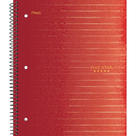 Five Star 1 Subject Wide Ruled Spiral Notebook Red