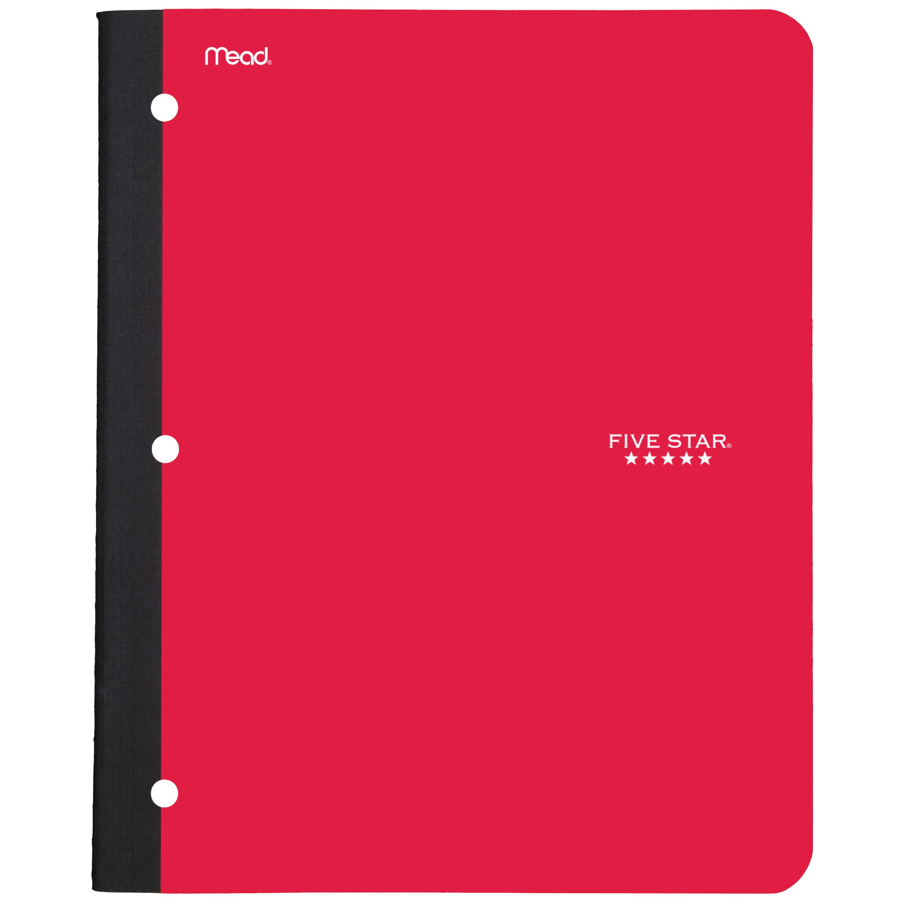 Five Star 11" 1-subject Wireless Notebook - 80 Sheets - Sewn - College Ruled - 3 Hole(s) - 9 1/8" x 11" - Black Cover - Plastic Cover - Pocket, Perforated, Bleed Resistant, Easy Te | Bundle of 5