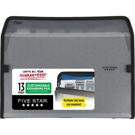 Five Star 13-Pocket Expanding File with Reminder Tabs, 8 1/2" x 11", Gray