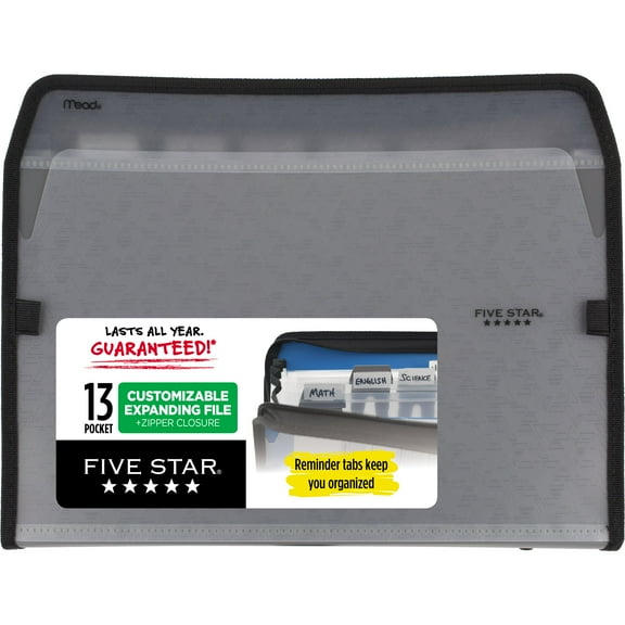 Five Star 13-Pocket Expanding File with Reminder Tabs, 8 1/2" x 11", Gray