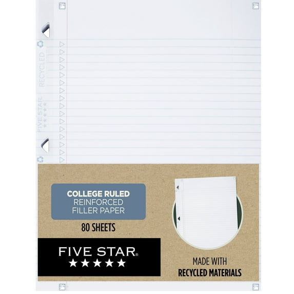 Five Star 170023 3-Hole 8.5 in. x 11 in. College Rule Reinforced Filler Paper Plus Study App