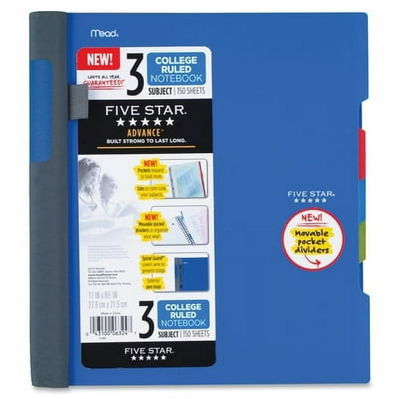 Five Star-1PK Advance Wirebound Notebook, 3 Subject, Medium/College Rule, Randomly Assorted Covers, 11 X 8.5, 150