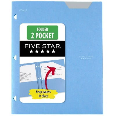 Five Star 2 Pocket Poly Portfolio Sky Blue