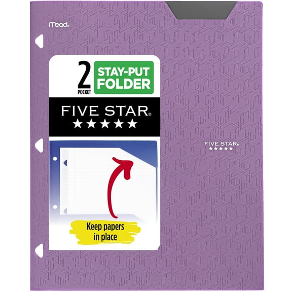 Five Star 2-Pocket Stay-Put Plastic Folder, Amethyst Purple