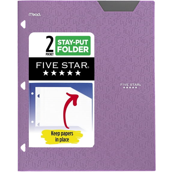 Five Star 2-Pocket Stay-Put Plastic Folder, Amethyst Purple (333420E-WMT22)