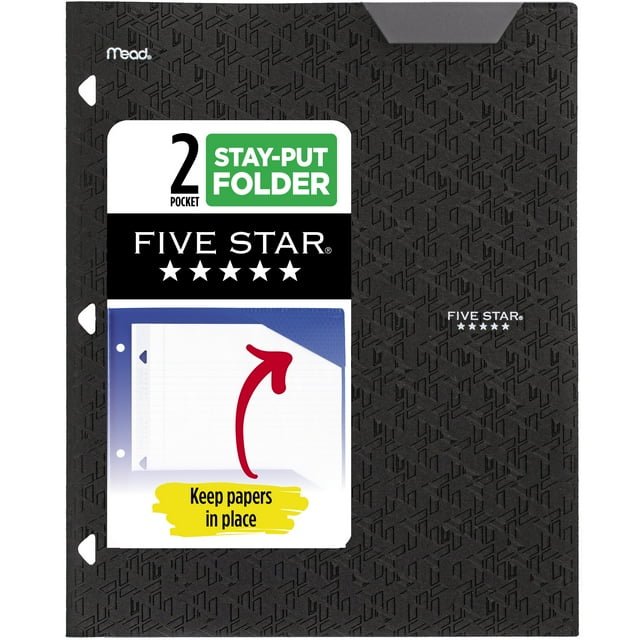 Five Star Stay-Put Plastic Folder, 2-Pocket, 3-Hole Punched, Water ...