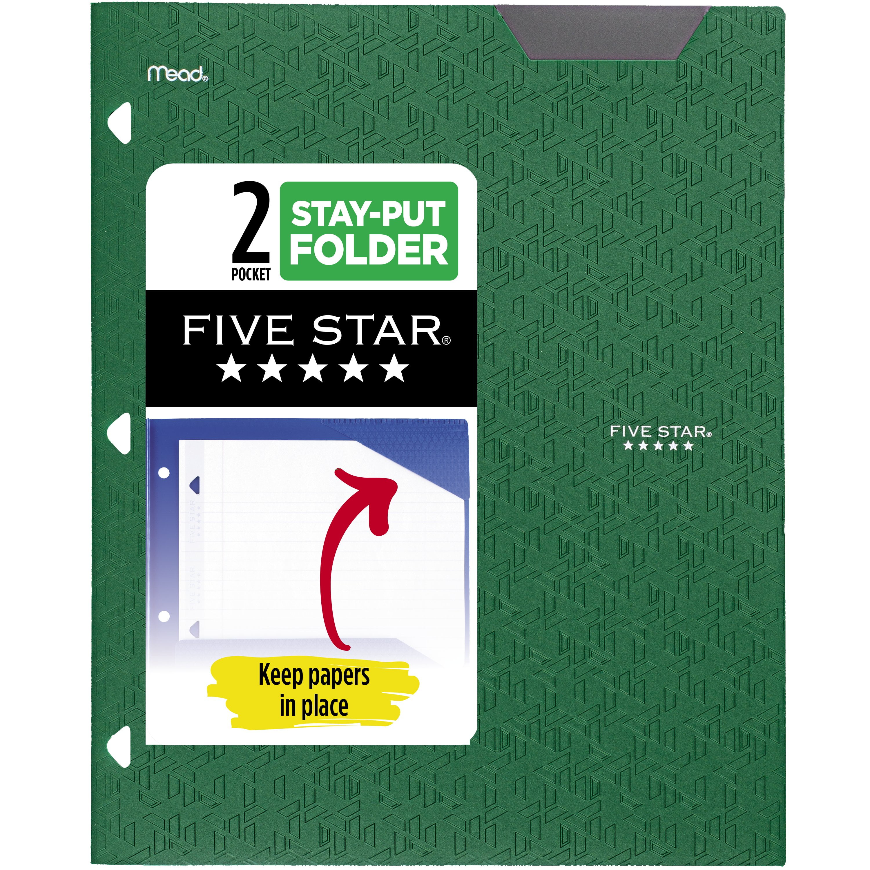 Five Star Stay-Put Plastic Folder, 2-Pocket, 3-Hole Punched, Water