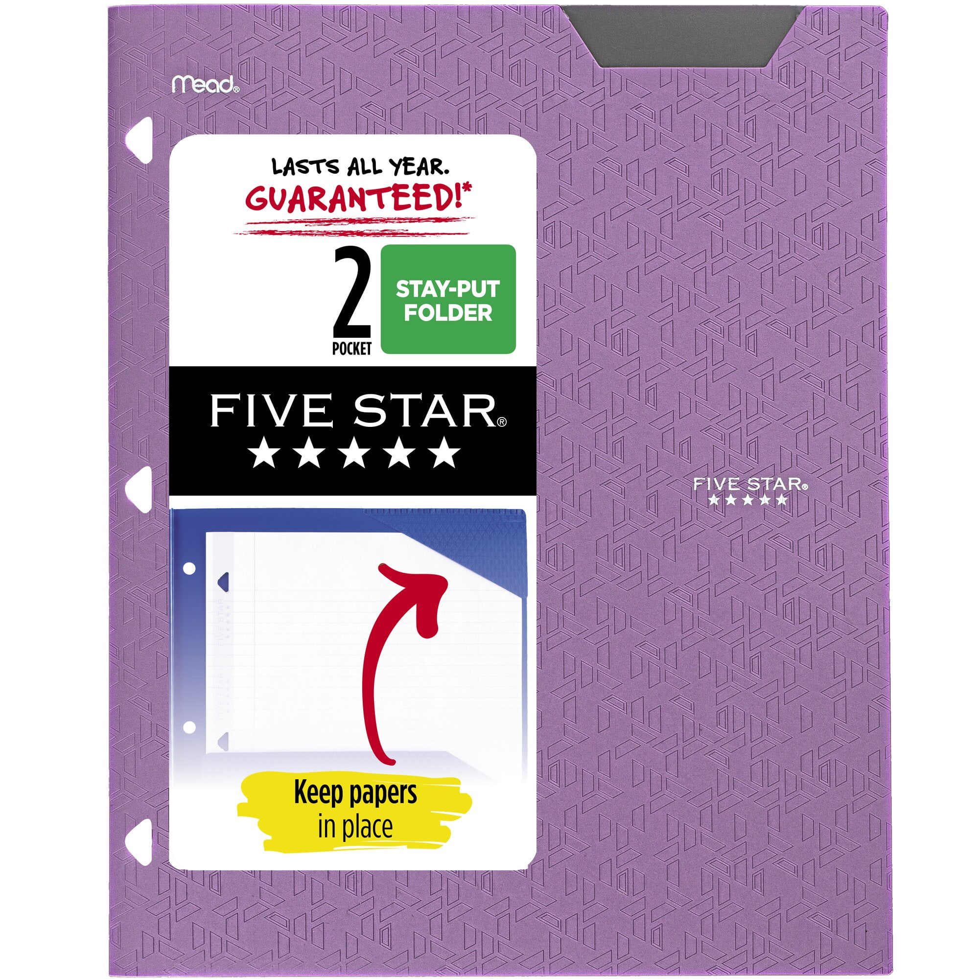 Five Star Purple Plastic 2-Pocket Stay-Put Folder