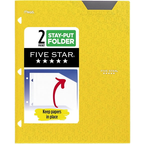 Five Star 2-Pocket Stay-Put Plastic Folder, Harvest Yellow