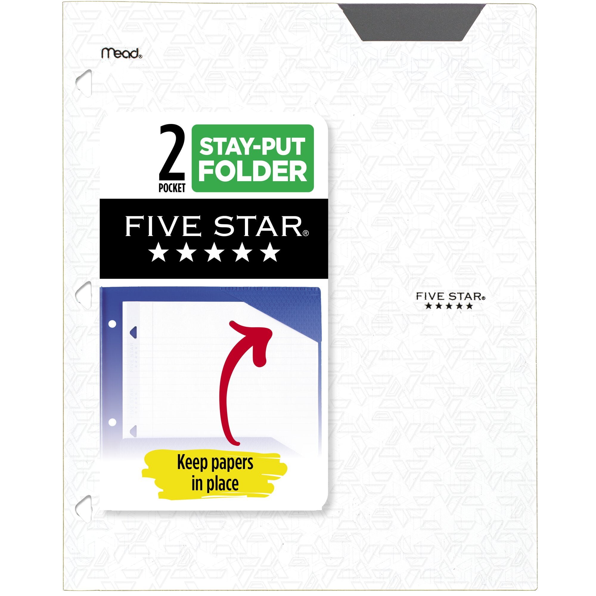 Five Star 2-Pocket Stay-Put Plastic Folder White - Pocket & Prong Folders