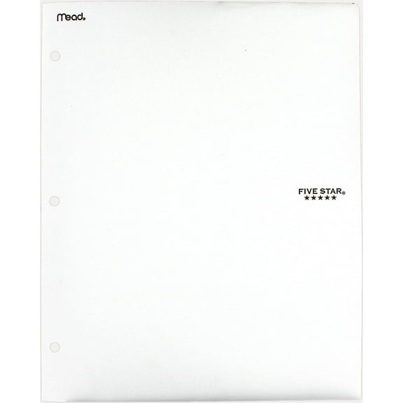 Five Star 2-Pocket Stay-put Tabs Folder with Three Hole Punched White (33943)