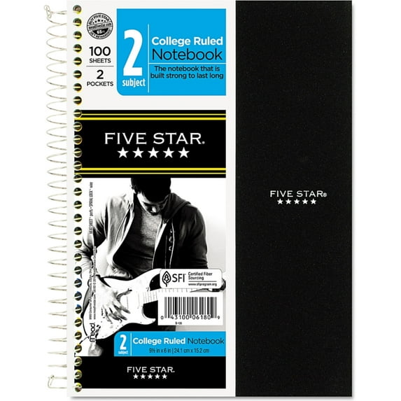 Five Star 2 Subject Wirebound College Ruled Notebook 100 Sheets, 9.5" X 6", Colors May Vary 1 ea (Pack of 4)