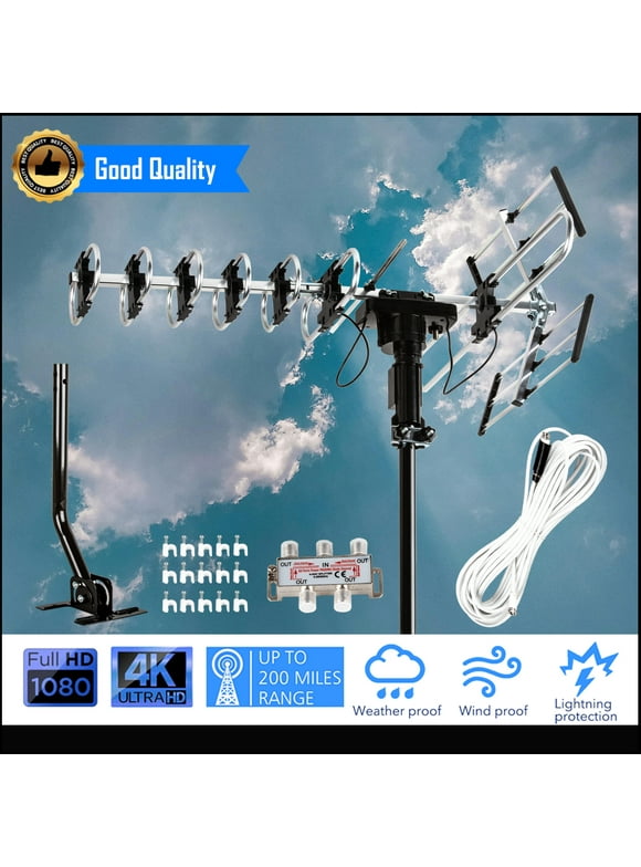 Five Star 200 Mlie Long Range Remote Outdoor Antenna 360 Degree Rotation with Installation Kit and Mounting Pole