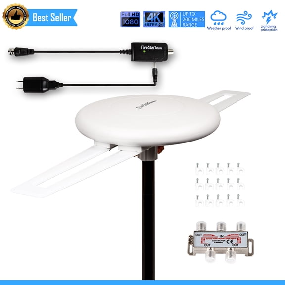 Five Star 2025 Omni-Directional Outdoor HDTV Antenna Kit, White