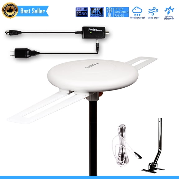Five Star 2025 Omni-Directional Outdoor HDTV TV Antenna, Kit with 40 Yards Reception Range, 1 Pack