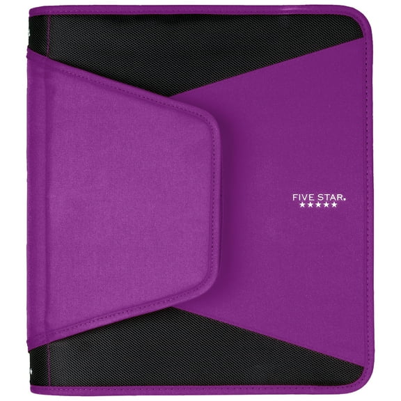 Five Star 1-1/2 Inch Zipper Binder, 3 Ring Binder, 3-Pocket Expanding File, Red (72206)