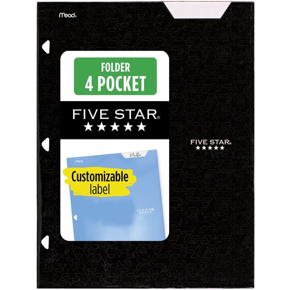 Five Star 4-Pocket Paper Folder, Black
