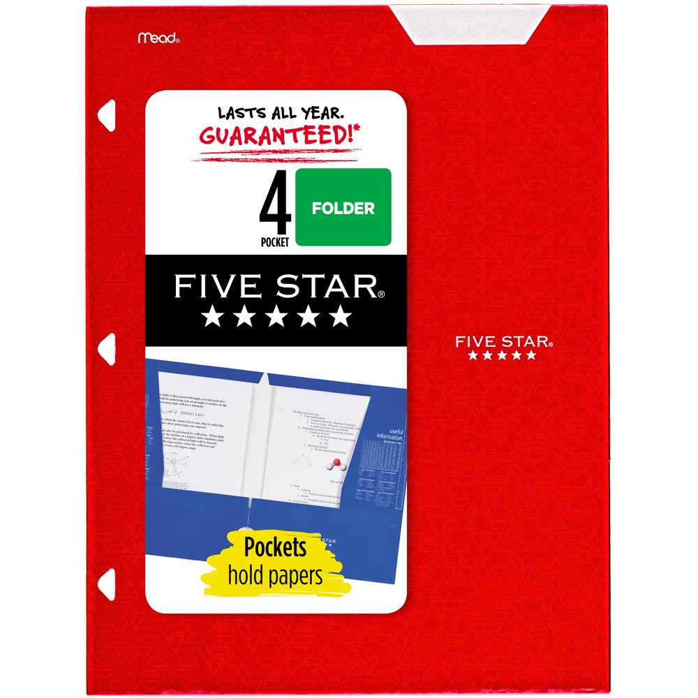 Five Star 4-Pocket Paper Folder, Fire Red (331060B-WMT22) - image 1 of 7