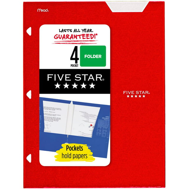 Five Star 4-Pocket Paper Folder, Fire Red (331060B-WMT22)