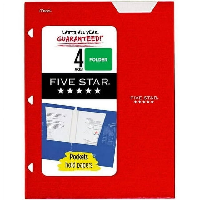 Five Star 4 Pocket Paper Folder Red