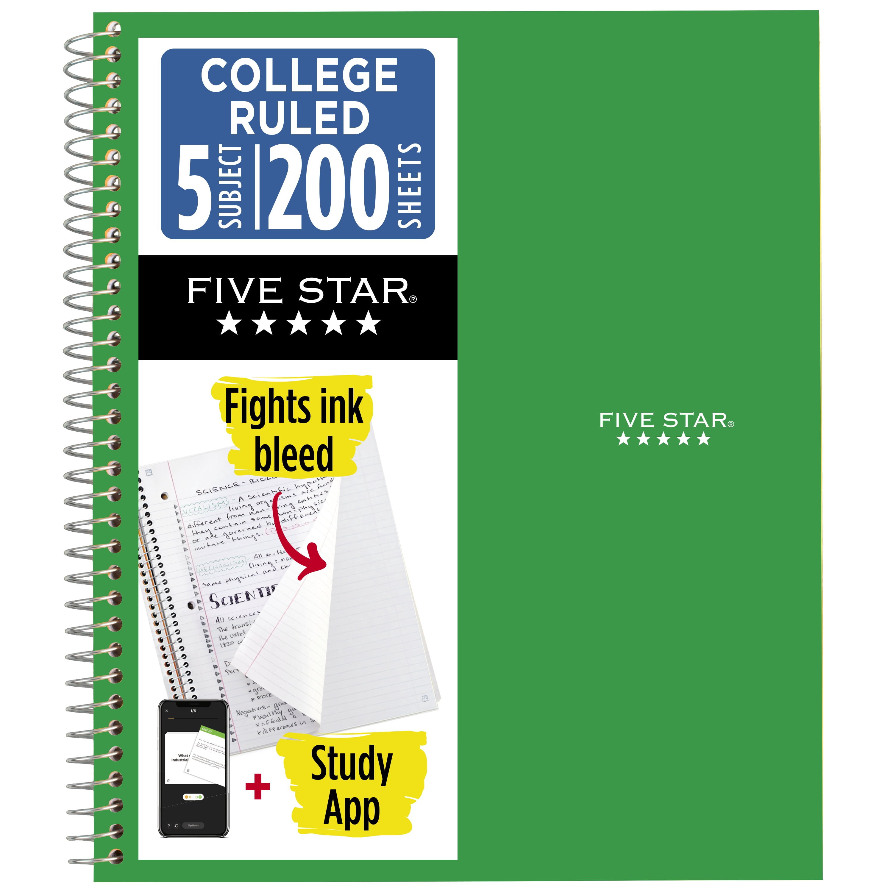 Five Star 5 Subject College Ruled Notebook with Study App, 8.5 x 11 ...