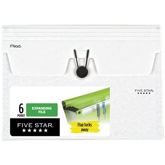 Five Star 6-Pocket Expanding File 12 12 x 9 14 White - Expanding Files