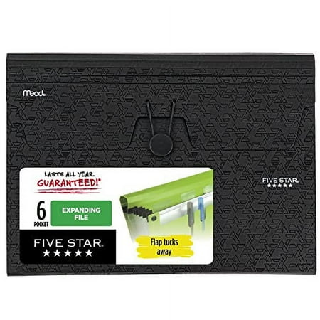 Five Star 6-Pocket Expanding File Organizer, Plastic Expandable File Folders with Pockets and Tab Inserts, Holds 11" x 8-1/2", Bungee Closure, Black (72391)