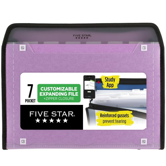 Five Star 7-Pocket Customizable Expanding File Plus Study App 8 12 x 11 Amethyst