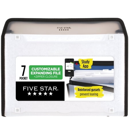 Five Star 7-Pocket Customizable Expanding File Plus Study App 8 12 x 11 White -