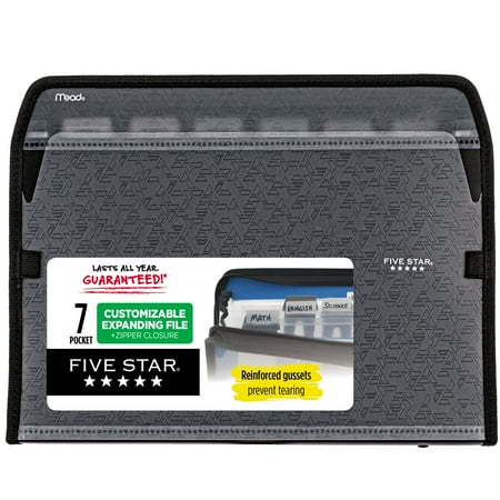 Five Star 7-Pocket Expanding File with Reminder Tabs, Black (35294)