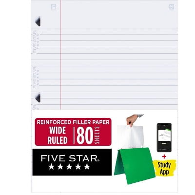 Five Star 80ct Wide Ruled Reinforced Filler Paper