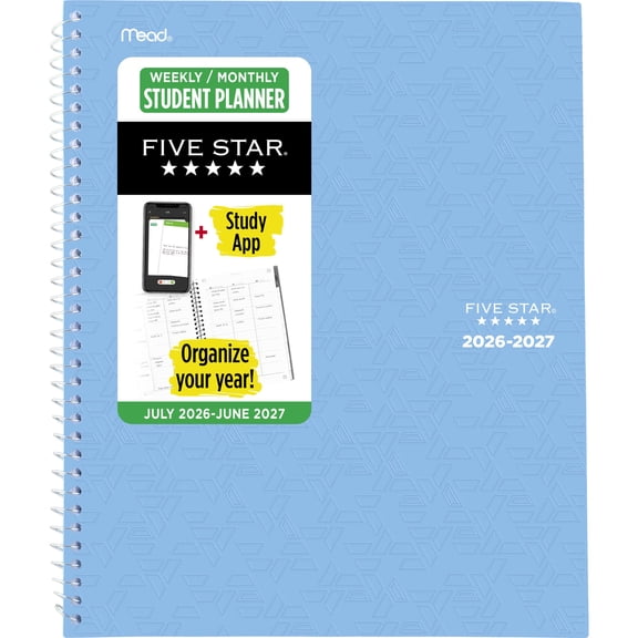 Five Star Academic 2026-2027 Weekly Monthly Student Planner Plus Study App Sky