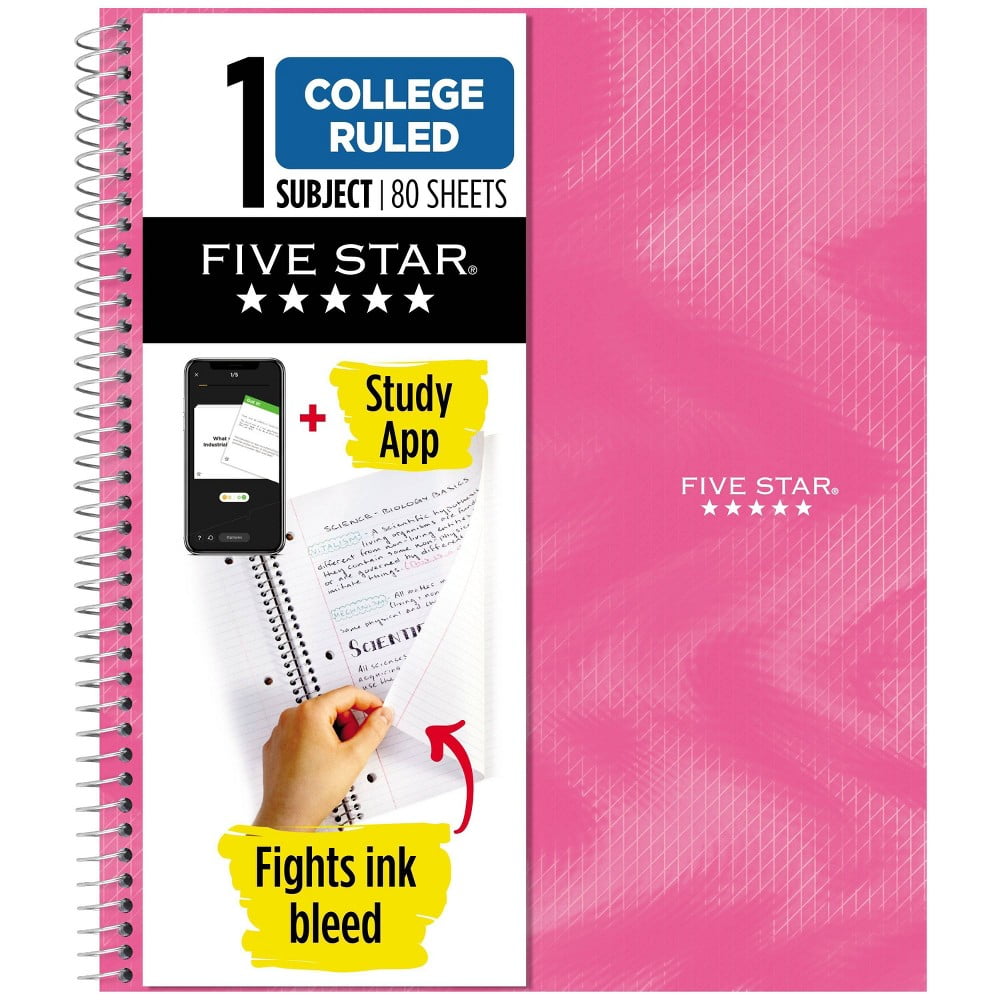 Five Star Active 1 Subject 80ct College Ruled Notebook Pink