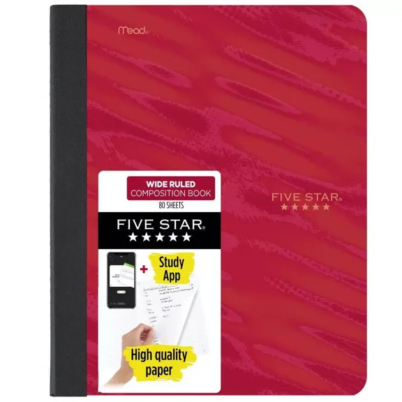 Five Star Active Comp Book Red Wide Ruled 80ct