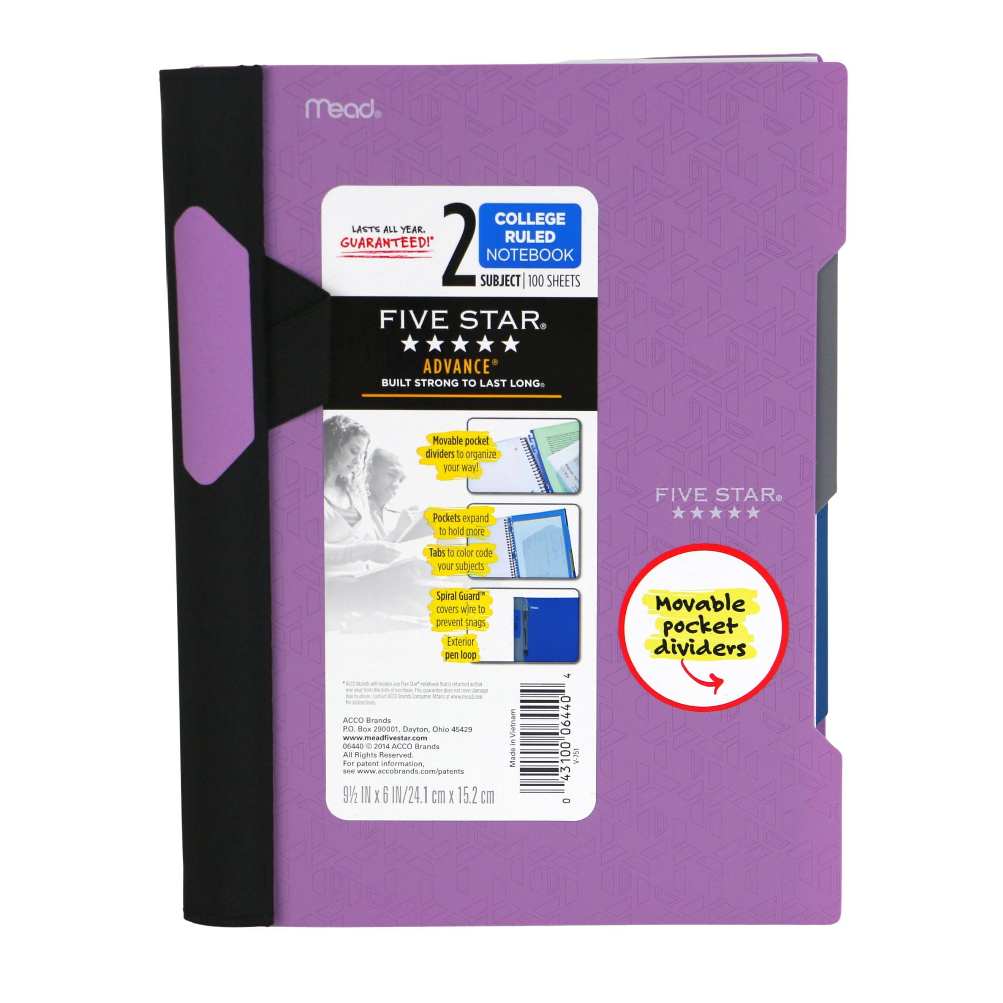 Five Star Advance 2Subject Spiral Guard Notebook [College Ruled] 6 in