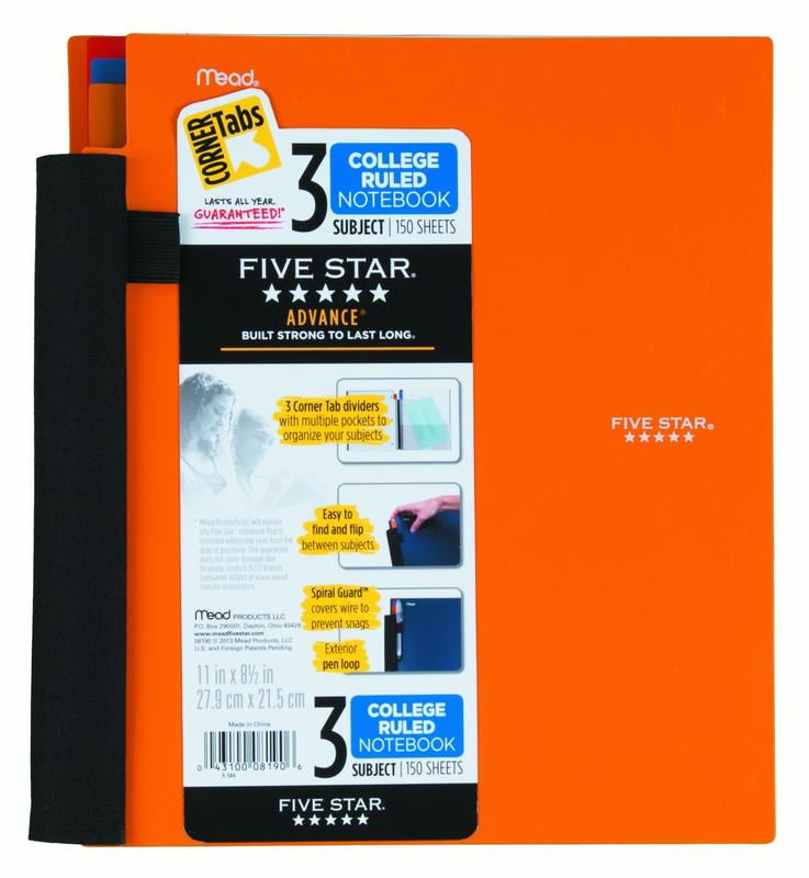 Five Star Advance 3 Subject Notebook,Orange