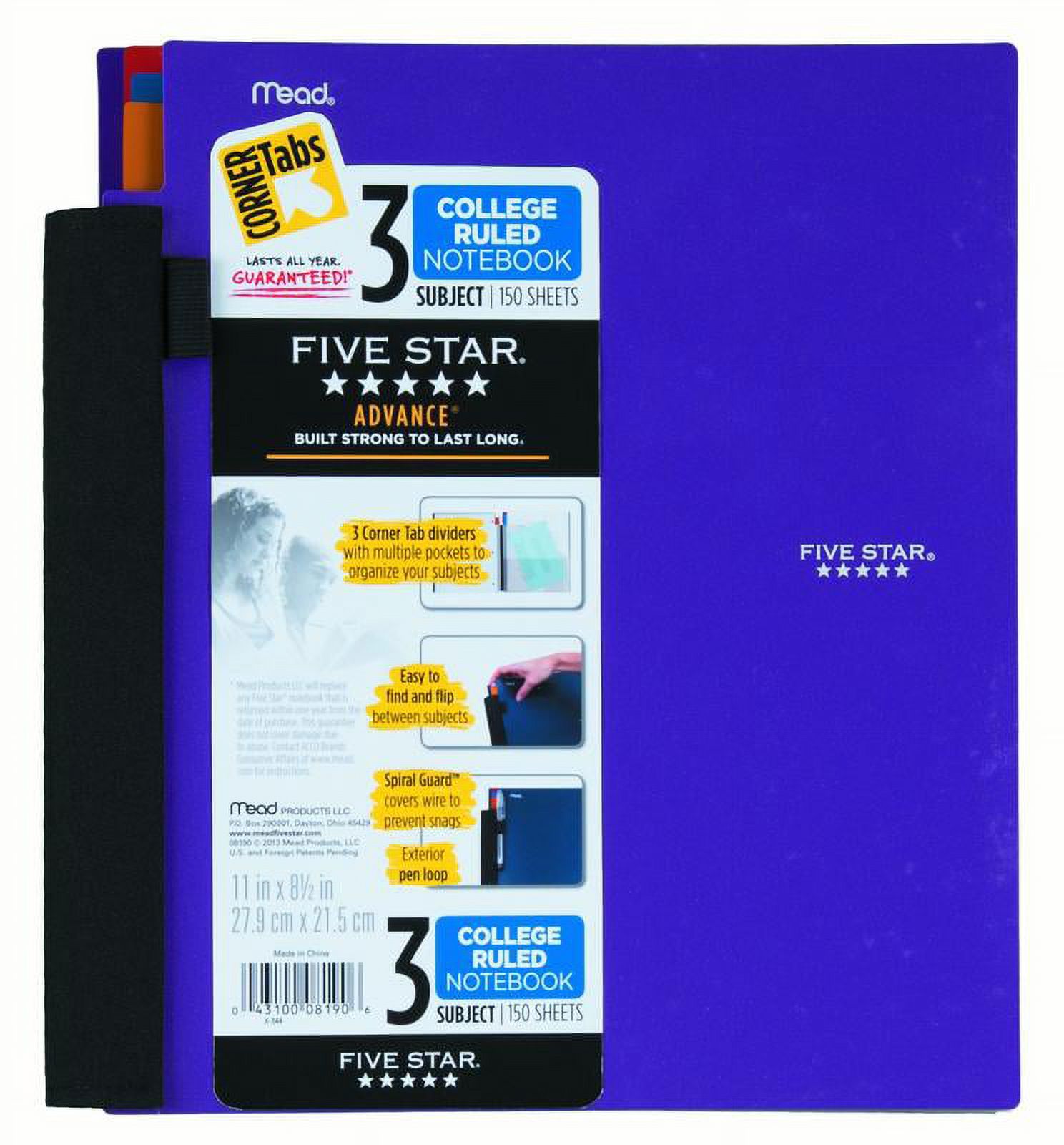 Five Star Advance 3 Subject Notebook, Purple