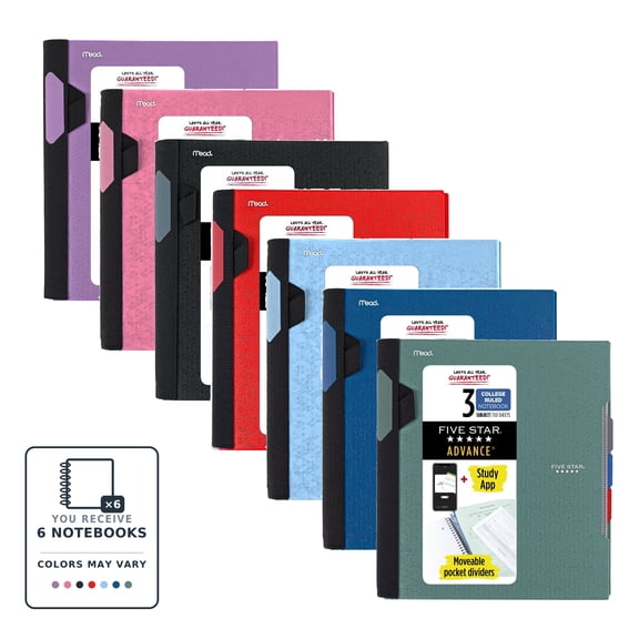 Five Star Advance 3-Subject Spiral Guard Notebook: 8-1/2 in. x 11 in. (Color May Vary) [6-pack]