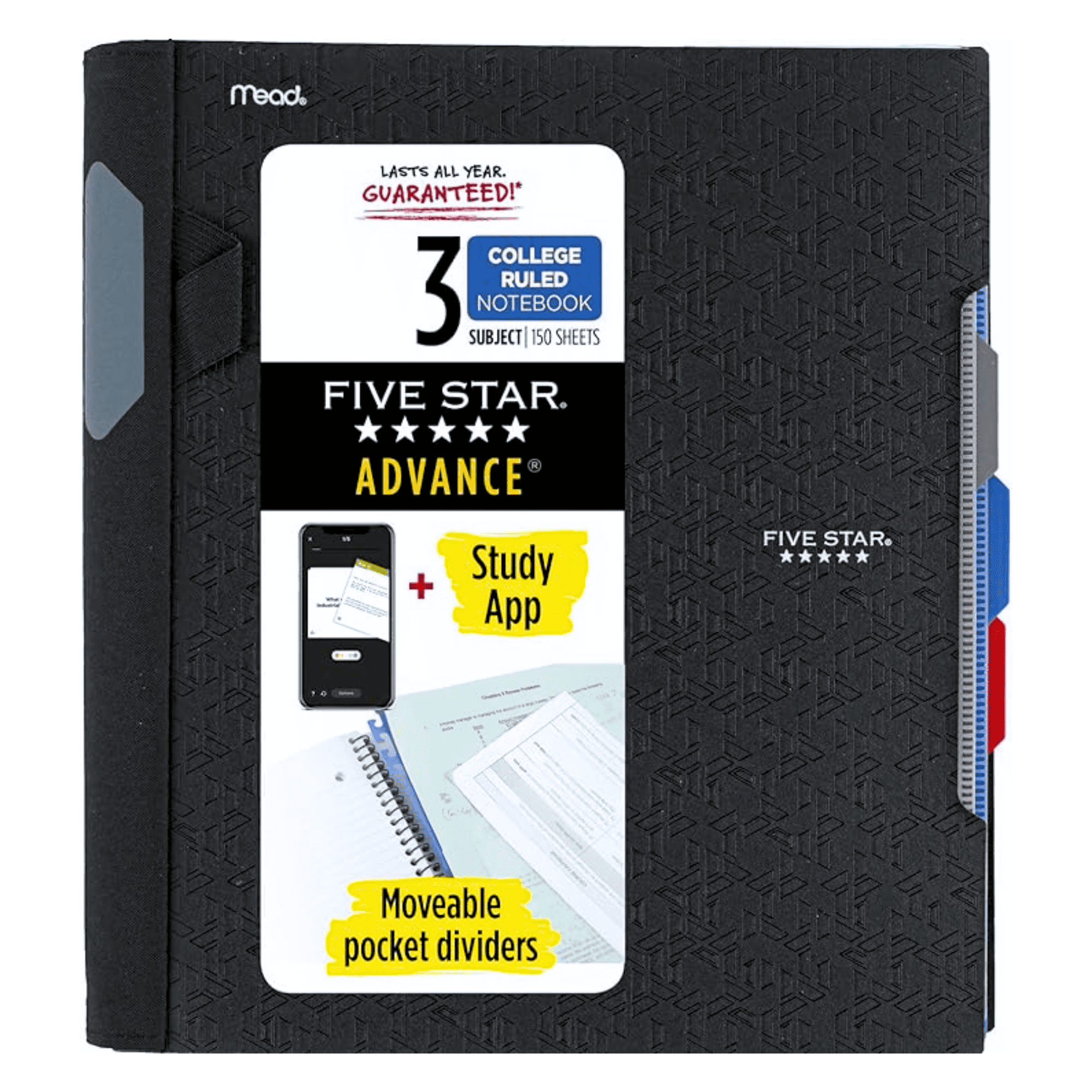 Five Star Advance 3-Subject Spiral Guard Notebook [College Ruled]: 8-1/2 in. x 11 in. (Black)