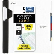 Five Star Advance 5 Subject College Ruled Notebook Plus Study App, 8.5" x 11", White, Poly, Spiral, 200 Sheets